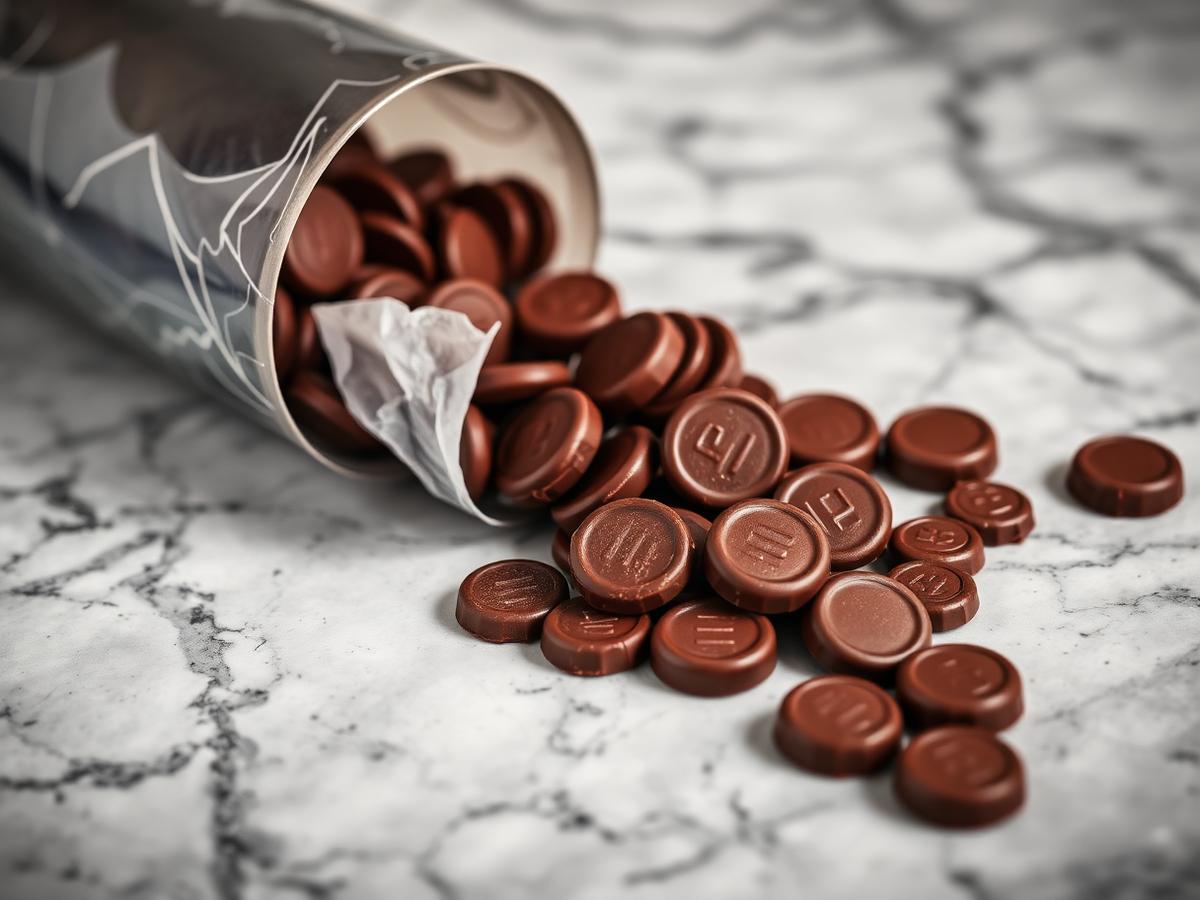 Fotografía de producto: Chocolate de cobertura de cacao colombiano, primer plano sobre superficie natural