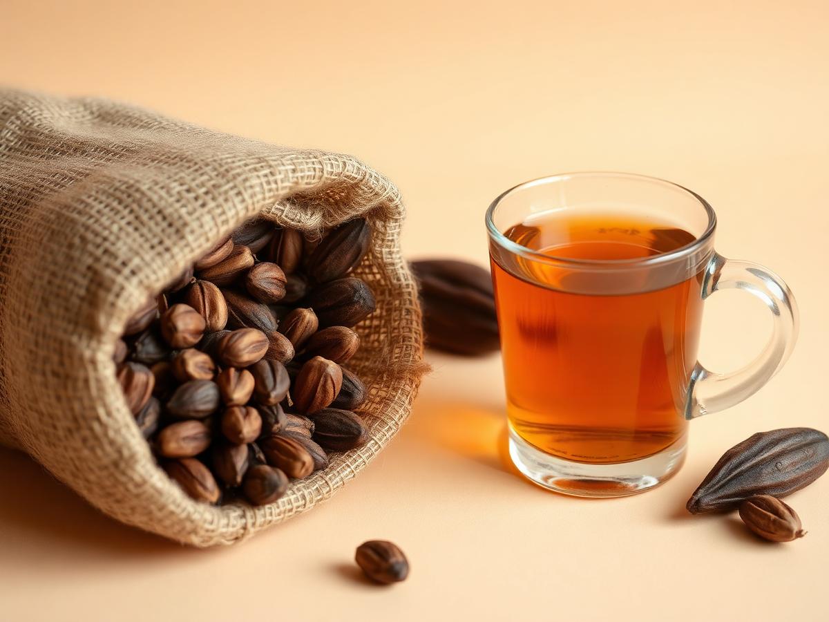 Fotografía de producto: Cascarilla de cacao de cacao colombiano, primer plano sobre superficie natural