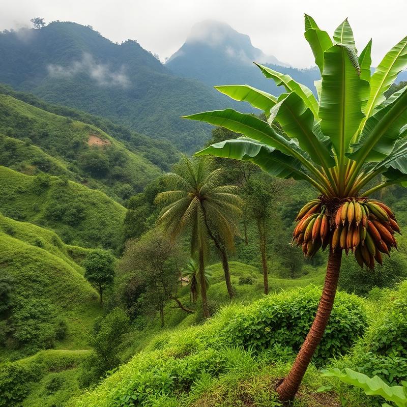 Paisaje cacaotero de Caldas: finca de cacao con mazorcas maduras y montañas al fondo